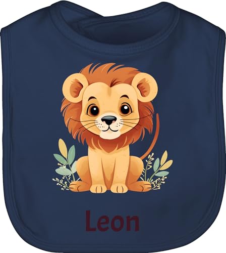 Baby Lätzchen - Löwen - Süßer Löwe Wildtiere König der Tiere Lion - Unisize - Navy Blau - personalisierte geschenke löwenmotiv latz personalisiertes tier personaliesirtes leo junge und von Geschenk mit Namen personalisiert by Shirtracer