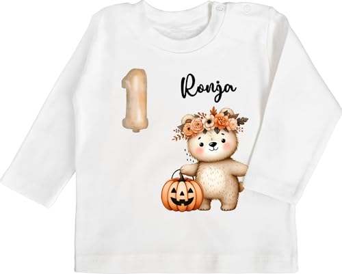 Baby Langarmshirt - 1. - Erster Geburtstag mit Bär und Kürbis | Erster Ehrentag | Erste Geburtstagsfeier | Einjähriger Geburtstag - 12/18 Monate - Weiß - geburtstagsshirt Langarm 1 Jahr von Geschenk mit Namen personalisiert by Shirtracer