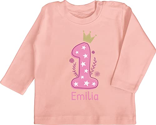 Baby Langarmshirt - 1. - Ich Bin eins I Geburtstag EIN Jahr alt - 18/24 Monate - Babyrosa - Geschenke für einjährige mädchen 1 Outfit 1.Geburtstag Zahl Shirt Tshirt erste geburtstagsoutfit von Geschenk mit Namen personalisiert by Shirtracer
