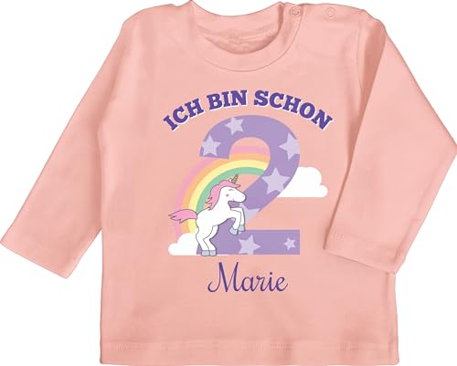 Baby Langarmshirt - 2. - Ich Bin Schon 2 - Einhorn Unicorn Fabelwesen - Zweiter Geburtstag - 18/24 Monate - Babyrosa - Shirt Langarm Name und Jahre personalisierter Years Tshirt zweijähriger Junge von Geschenk mit Namen personalisiert by Shirtracer