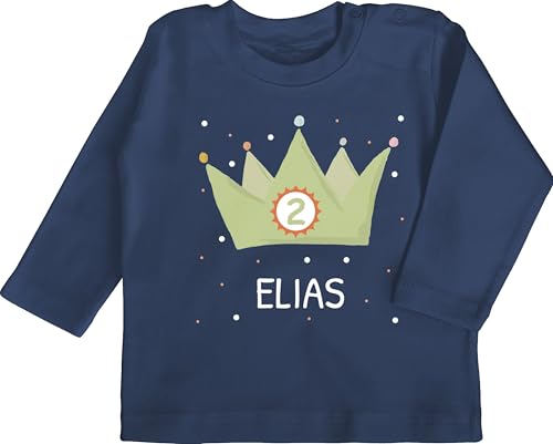 Baby Langarmshirt - 2. Kindergeburtstag | Zweiter Geburtstag | Geschenk zum 2 Geburtstag | Geschenkidee für 2-Jährige | Kronenmotiv mit Namen - 18/24 Monate - Navy Blau - Geburtstags t Shirt Zwei von Geschenk mit Namen personalisiert by Shirtracer