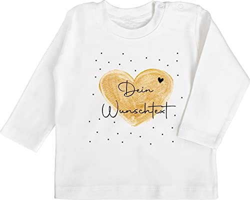 Baby Langarmshirt - Aufdruck selbst gestalten - Dein Wunschtext - 3/6 Monate - Weiß - Text personalisierte Herz Shirts 4 zeilen Paar Langarm personalisierter Liebe t personalisiertes Heart Shirt von Geschenk mit Namen personalisiert by Shirtracer