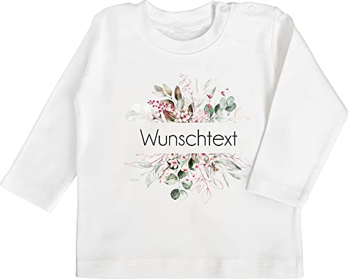 Baby Langarmshirt - Aufdruck selbst gestalten - Wunschtext I Geschenk personalisiert I Geschenk Weihnachten - 12/18 Monate - Weiß - personalisierte Blume Tshirt 4 zeilen Flower Babykleidung von Geschenk mit Namen personalisiert by Shirtracer