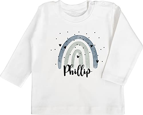 Baby Langarmshirt - Boho - Regenbogen Name - 12/18 Monate - Weiß - personalisierte Kleidung Bohemian Rainbow babysachen Shirt Bedrucken individuell selbst gestaltet Tshirt namens Geschenke von Geschenk mit Namen personalisiert by Shirtracer