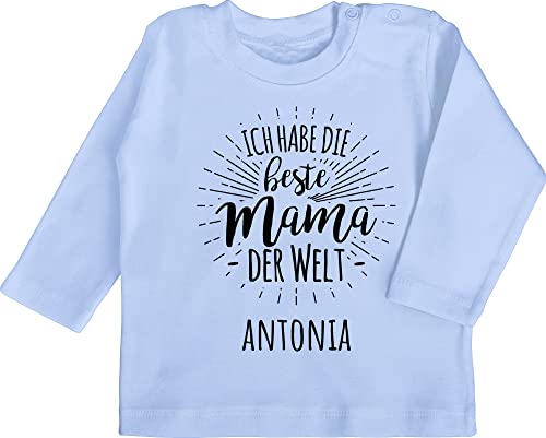 Baby Langarmshirt - Muttertag - Ich Habe die Beste Mama der Welt - Name - 18/24 Monate - Babyblau - Langarm mütter Geschenke t Shirt Mutter t-Shirt mom t-Shirts zum Tshirt Mutti für von Geschenk mit Namen personalisiert by Shirtracer