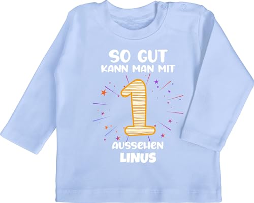 Baby Langarmshirt - Geschenk 1. Geburtstag personalisiert | Birthday 1 Jahr | Mein Erster Geburtstag | 1ster | So gut kann Man mit 1 Aussehen - 12/18 Monate - Babyblau von Geschenk mit Namen personalisiert by Shirtracer