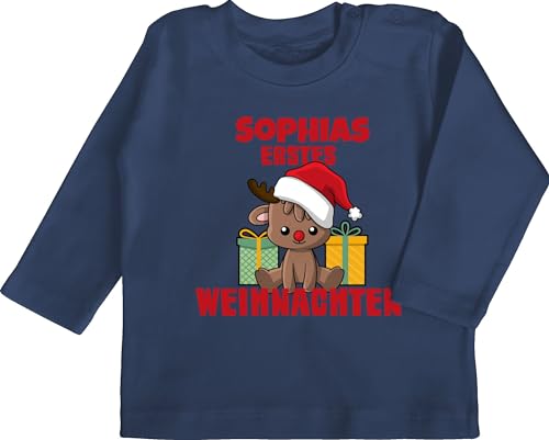 Baby Langarmshirt - Geschenke - Erstes Weihnachten mit Name - 6/12 Monate - Navy Blau - Christmas 1. Tshirt Weihnachts First Shirt weihnachtliche erste weinachts Mein Weinachten weihnachtliches von Geschenk mit Namen personalisiert by Shirtracer
