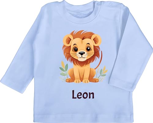 Baby Langarmshirt - Löwen - Süßer Löwe Wildtiere König der Tiere Lion - 18/24 Monate - Babyblau - löwenmotiv Langarm Tier Tshirt Leo Longsleeve Lions Shirt Loewen Jungen löwe. personalisierte von Geschenk mit Namen personalisiert by Shirtracer