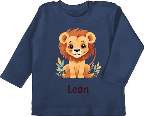 Baby Langarmshirt - Löwen - Süßer Löwe Wildtiere König der Tiere Lion - 6/12 Monate - Navy Blau - löwenmotiv Langarm Tier Tshirt Leo Longsleeve Lions Shirt Loewen Jungen löwe. personalisierte von Geschenk mit Namen personalisiert by Shirtracer