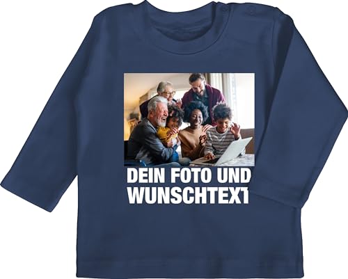 Baby Langarmshirt - Geschenk mit Bild I eigenem Foto I Name I eigener Text I Wunschtext - 18/24 Monate - Navy Blau - auf Tshirt drucken selber gestalten Logo Shirt t personalisiertes own Photo von Geschenk mit Namen personalisiert by Shirtracer