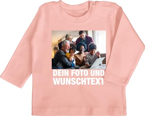 Baby Langarmshirt - Geschenk mit Bild I eigenem Foto I Name I eigener Text I Wunschtext - 3/6 Monate - Babyrosa - auf Tshirt drucken selber gestalten Logo Shirt t personalisiertes own Photo Langarm von Geschenk mit Namen personalisiert by Shirtracer