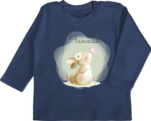 Baby Langarmshirt - Süßer Hase Bunny Rabbit Hasen Kaninchen - 3/6 Monate - Navy Blau - Tshirt Babykleidung Waldtiere Oster t-Shirt Ostern Baby-Geschenke personalisierte häschen Shirt Langohr Name von Geschenk mit Namen personalisiert by Shirtracer