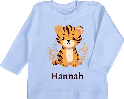 Baby Langarmshirt - Süße Wildtiere Tiger - 18/24 Monate - Babyblau - Tiger, Longsleeve tiermotiv Langarm personalisierte Shirt tigermotiv Shirts tigerbaby Name und Personalisieren Motiv Geschenke von Geschenk mit Namen personalisiert by Shirtracer
