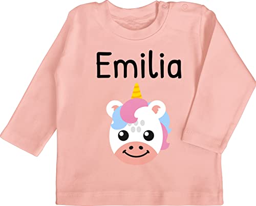 Baby Langarmshirt - Einhörner - Süßes Einhorn - 12/18 Monate - Babyrosa - Tshirt Unicorn Name t-Shirt mädchen Unicorns personalisierte babysachen Babykleidung einhörnern Kindergarten Langarm von Geschenk mit Namen personalisiert by Shirtracer