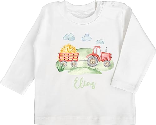 Baby Langarmshirt - Traktor Trecker Bauer Schlepper Landwirtschaft Bulldog - 18/24 Monate - Weiß - Traktoren und Name Tshirt Tractors Motiv Longsleeve traktorfans Geschirr Langarm Landwirt t-Shirt von Geschenk mit Namen personalisiert by Shirtracer