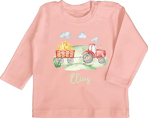 Baby Langarmshirt - Traktor Trecker Bauer Schlepper Landwirtschaft Bulldog - 3/6 Monate - Babyrosa - Traktoren und Name Tshirt Tractors Motiv Longsleeve traktorfans Geschirr Langarm Landwirt t-Shirt von Geschenk mit Namen personalisiert by Shirtracer