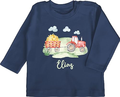 Baby Langarmshirt - Traktor Trecker Bauer Schlepper Landwirtschaft Bulldog - 3/6 Monate - Navy Blau - traktoren und name tshirt tractors motiv longsleeve traktorfans geschirr langarm landwirt von Geschenk mit Namen personalisiert by Shirtracer
