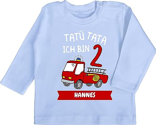Baby Langarmshirt - 2. - Tatü Tata Ich Bin 2 - Feuerwehr Zweiter Geburtstag - 18/24 Monate - Babyblau - Geburtstags t Shirt Zwei tatütata Tshirt Jahre Langarm 2.Geburtstag t-Shirt Junge 2ter von Geschenk mit Namen personalisiert by Shirtracer