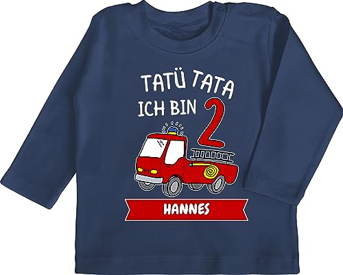 Baby Langarmshirt - 2. - Tatü Tata Ich Bin 2 - Feuerwehr Zweiter Geburtstag - 18/24 Monate - Navy Blau - Zwei Jahre Langarm Tshirt Name Shirt Geburtstags t Geschenke Jungen zweijähriger t-Shirt von Geschenk mit Namen personalisiert by Shirtracer