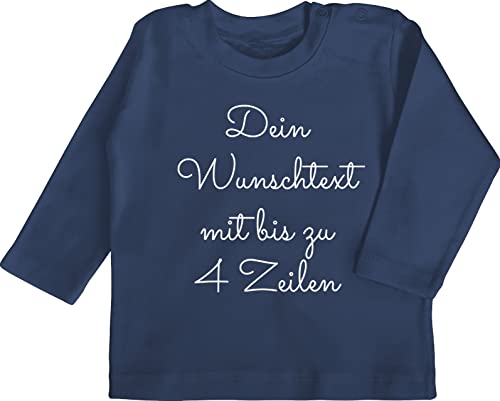 Baby Langarmshirt - Aufdruck selbst gestalten - Wunschtext - 12/18 Monate - Navy Blau - Bedrucken selber Text nach Wunsch eigene Schrift individuellem Druck Personalised zum beschriften von Geschenk mit Namen personalisiert by Shirtracer