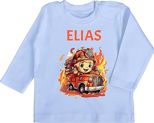 Baby Langarmshirt - Feuerwehr Junge Feuerwehr Kinder - 6/12 Monate - Babyblau - jugendfeuerwehr Feuerwehrauto Feuerwehrfrau Geschenke und Name neugeborenen freiwillige personalisiertes für Kind von Geschenk mit Namen personalisiert by Shirtracer