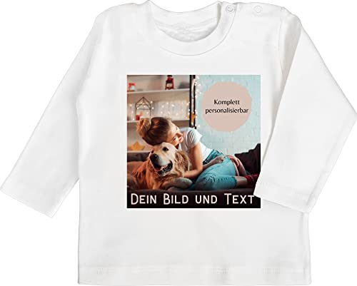 Baby Langarmshirt - eigenem - Foto Bild Geschenk - 12/18 Monate - Weiß - Shirt Langarm selbst drucken own Photo and Text t Shirts selber Bedrucken und Jungen gestalten u Kinder Bilder von Geschenk mit Namen personalisiert by Shirtracer