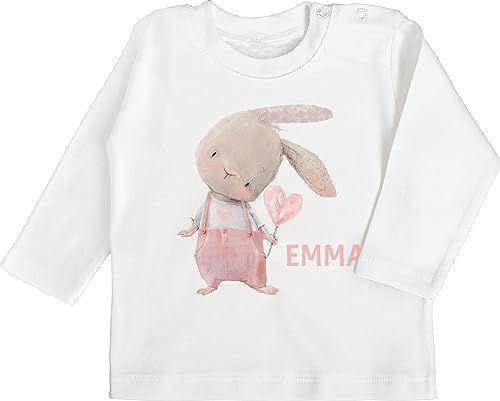 Baby Langarmshirt - Mädchen Hase Rabbit Häschen Langohr Süße Hasen - 12/18 Monate - Weiß - Longsleeve Shirt Ostern für hasenliebhaber Tshirts Name hasenmotiv t babysachen von Geschenk mit Namen personalisiert by Shirtracer