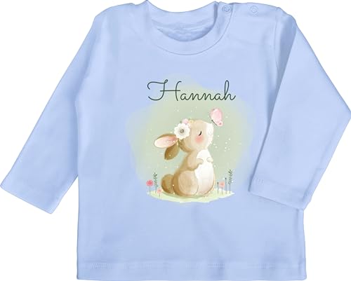 Baby Langarmshirt - Süßer Hase Bunny Rabbit Hasen Kaninchen - 6/12 Monate - Babyblau - mädchen Ostern Shirt Name Bedrucken personalisierte Geschenke Osterhase Outfit süße Kleidung Motiv von Geschenk mit Namen personalisiert by Shirtracer