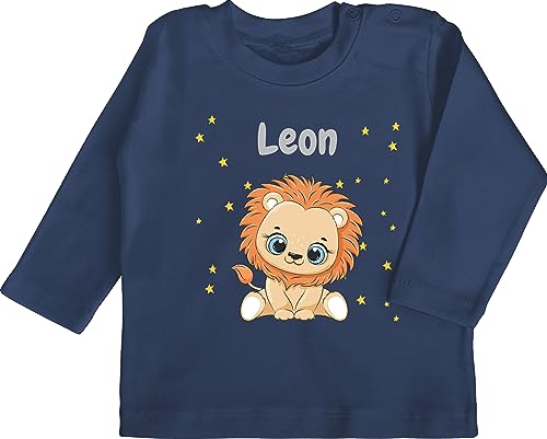 Baby Langarmshirt - Süßer Löwe Löwen Löwenmotiv König der Tiere Lion - 12/18 Monate - Navy Blau - Leo Babykleidung Tier wunschtext und personalisiertes Name personalisierte von Geschenk mit Namen personalisiert by Shirtracer