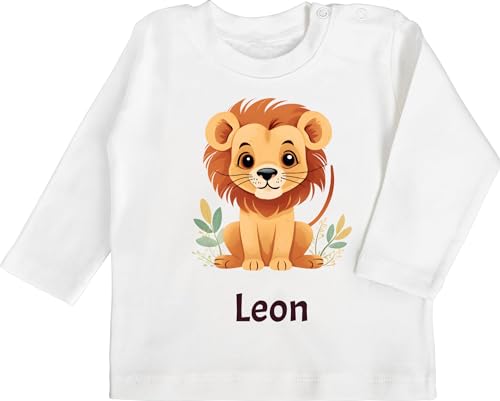 Baby Langarmshirt - Löwen - Süßer Löwe Wildtiere König der Tiere Lion - 12/18 Monate - Weiß - Tier Leo löwenmotiv personalisiertes wunschtext und Name personalisierte von Geschenk mit Namen personalisiert by Shirtracer