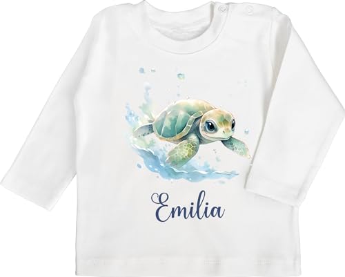 Baby Langarmshirt - Zootiere - Schildkröte Panzertier - 12/18 Monate - Weiß - Geschenke Thema schildkröten personalierten Turtle und schildkrötenmotiv Turtles Name personalisierte von Geschenk mit Namen personalisiert by Shirtracer