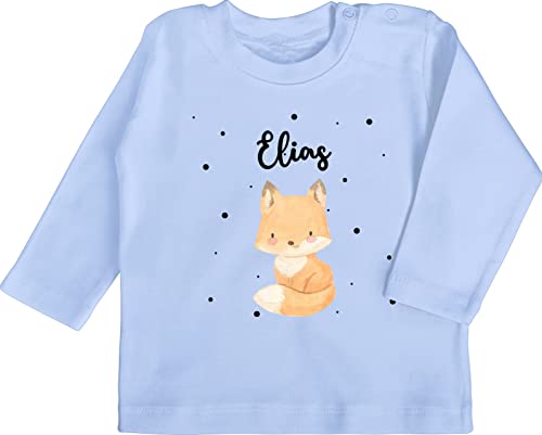 Baby Langarmshirt - Tiere - Süßer Fuchs - 6/12 Monate - Babyblau - personalisierte Geschenke Name Shirt Personalisieren Dino und Tier Tieren mädchen für Personalized kleine von Geschenk mit Namen personalisiert by Shirtracer