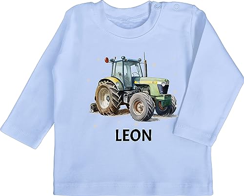 Baby Langarmshirt - Trecker Name I Trecker Fan I Traktor Geschenk personalisiert I Geschenk Landwirt - 12/18 Monate - Babyblau - Traktoren Leon Babykleidung Bulldog Bauer Shirt Landwirtschaft von Geschenk mit Namen personalisiert by Shirtracer