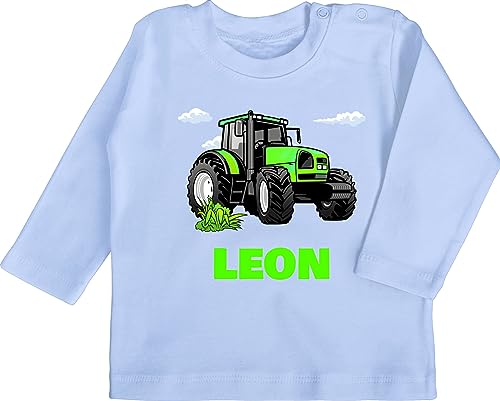 Baby Langarmshirt - Traktor Trecker Zugmaschine Bulldog Schlepper - 3/6 Monate - Babyblau - für traktorfahrer und Name Geschenke Fans eigenem Bauern traktormotiv personalisierte personalisiertes von Geschenk mit Namen personalisiert by Shirtracer