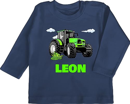 Baby Langarmshirt - Traktor Trecker Zugmaschine Bulldog Schlepper - 3/6 Monate - Navy Blau - und name fans motiv landwirt traktor, traktorfans traktorfahrer bauer traktormotiv tractors von Geschenk mit Namen personalisiert by Shirtracer