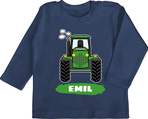 Baby Langarmshirt - Traktor Trekker Buldog Schlepper - 6/12 Monate - Navy Blau - Bulldog und Name Shirt trecker Bauern Motiv Geschenke personalisiertes personalisierte eigenem für traktorfahrer von Geschenk mit Namen personalisiert by Shirtracer