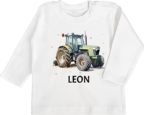 Baby Langarmshirt - Trecker Name I Trecker Fan I Traktor Geschenk personalisiert I Geschenk Landwirt - 18/24 Monate - Weiß - Traktoren Leon Babykleidung Bulldog Bauer Shirt Landwirtschaft von Geschenk mit Namen personalisiert by Shirtracer