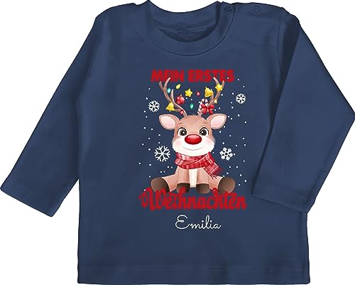 Baby Langarmshirt - Geschenke - Mein erstes Weihnachten - Wunschname - 12/18 Monate - Navy Blau - personalisiertes Weihnachts My First Christmas Shirt Langarm Weinachten Name t Shirts von Geschenk mit Namen personalisiert by Shirtracer