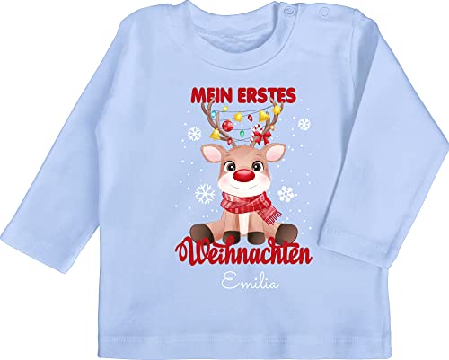 Baby Langarmshirt - Geschenke - Mein erstes Weihnachten - Wunschname - 3/6 Monate - Babyblau - Christmas 1 Shirts Weihnachts 1. Langarm weihnachtliche First babyshirts weinachts erste Shirt von Geschenk mit Namen personalisiert by Shirtracer