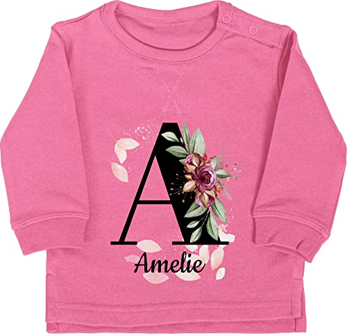 Baby Pullover Jungen Mädchen - Bekleidung kreativ Name und Anfangsbuchstabe - Buchstabe anpassbar - 18/24 Monate - Pink - Kindergarten selbst Bedrucken Kita namens Geschenke Bilder initialen von Geschenk mit Namen personalisiert by Shirtracer