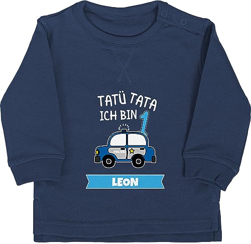 Baby Pullover Jungen Mädchen - 1. Geburtstag - Ich bin 1 Polizei TatüTata ich werde 1 Polizeiauto - 18/24 Monate - Navy Blau - gifts for 1-year-old 1.geburtstag pulli eins pullover. 1st birthday von Geschenk mit Namen personalisiert by Shirtracer