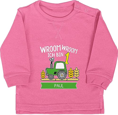 Baby Pullover Jungen Mädchen - 1. Geburtstag - Ich bin 1 Traktor Trecker Ich werde 1 Bulldog - 18/24 Monate - Pink - gifts for 1-year-old 1.geburtstag jahr sweater eins pullover. 1st birthday alt von Geschenk mit Namen personalisiert by Shirtracer