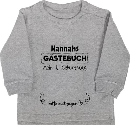 Baby Pullover Jungen Mädchen - 1. Geburtstag - Mein Gästebuch Erster Ersten - 6/12 Monate - Grau meliert - 1 year 1.geburtstag 1geburtstag pulli 1st birthday junge name sweatshirt eins sweater one von Geschenk mit Namen personalisiert by Shirtracer