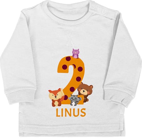 Baby Pullover Jungen Mädchen - 2. Geburtstag - Waldtiere - Bär Waschbär Fuchs Eule zum Zweiten - 18/24 Monate - Grau meliert - 2 jahre geburtstags zwei ich bin langarm 2.geburtstag tiere pulli von Geschenk mit Namen personalisiert by Shirtracer