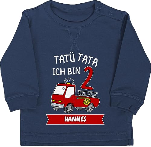 Baby Pullover Jungen Mädchen - 2. - Tatü Tata Ich bin 2 - Feuerwehr Zweiter Geburtstag - 6/12 Monate - Navy Blau - geburtstags zwei tatütata langarm 2.geburtstag pulli 2ter mein name von Geschenk mit Namen personalisiert by Shirtracer