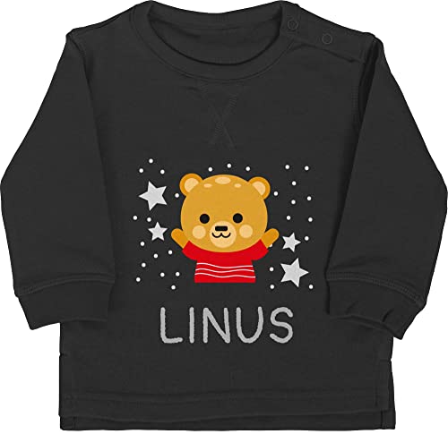 Baby Pullover Jungen Mädchen - Bären - Bär und Dein Name - 12/18 Monate - Schwarz - bärenmotiv namens Sweatshirt personalisierter Bear Kinder Babykleidung bärchen Kindergarten Pulli Teddy Junge von Geschenk mit Namen personalisiert by Shirtracer