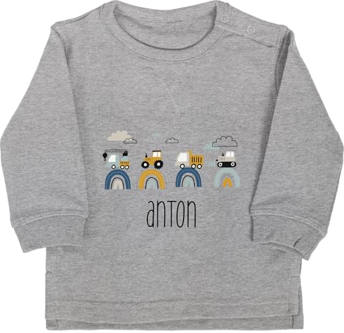 Baby Pullover Jungen Mädchen - Baustelle I Traktor I Bagger I Kran I Kipper I LKW I Planierraupe - 6/12 Monate - Grau meliert - traktoren traktor, trecker name bulldog anton landwirtschaft und von Geschenk mit Namen personalisiert by Shirtracer