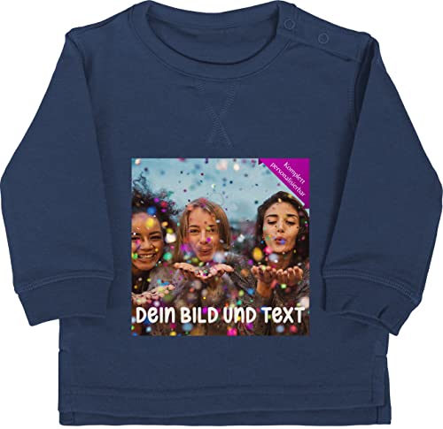 Baby Pullover Jungen Mädchen - Foto eigenem - Fotogeschenk I Geschenk Bild personalisiert I Geschenk mit Bild I Custom Photo - 6/12 Monate - Navy Blau - selbst drucken Druck Pulli selber gestalten von Geschenk mit Namen personalisiert by Shirtracer