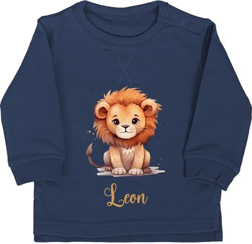 Baby Pullover Jungen Mädchen - Löwen - Zootiere - Löwe König der Tiere LEU - 12/18 Monate - Navy Blau - und Leon Name Leo löwenmotiv Tier Lion süßer personalisierte personalisiertes von Geschenk mit Namen personalisiert by Shirtracer