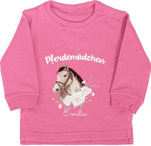 Baby Pullover Jungen Mädchen - Pferd Pferde - Pferdemädchen II - 6/12 Monate - Pink - REIT Sachen Name Pferdesport reiten Geschenke für pferdefans Kindergarten pferdeherz pferdegeschenk von Geschenk mit Namen personalisiert by Shirtracer